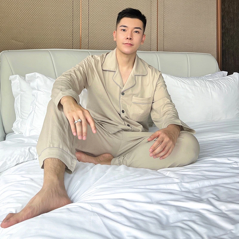 纯棉柔感性感睡衣长袖男士家居服套装