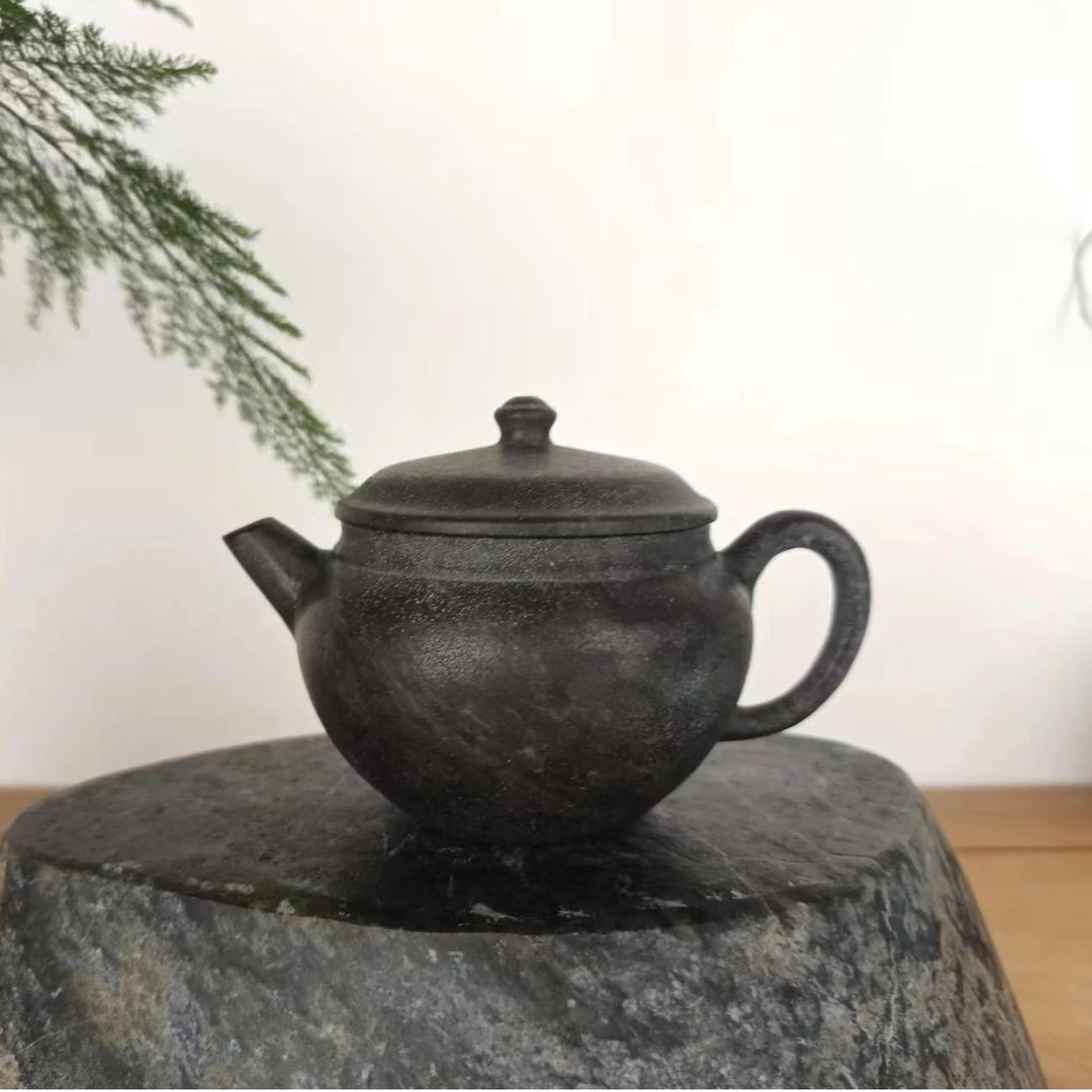 冰碛岩原石雕刻石壶茶具透光透气纯手工整石茶壶豹纹圆鼓石头茶器