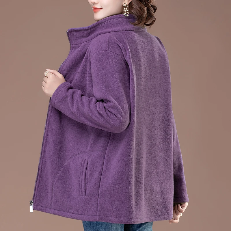 中老年女装早秋气质秋装摇粒绒外套女外穿大码双面绒长袖女上衣