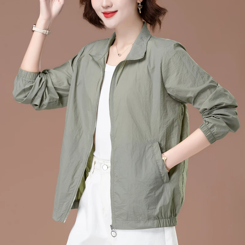 大码防晒服中年女士夏季休闲薄款外套宽松防紫外线运动户外防晒衣