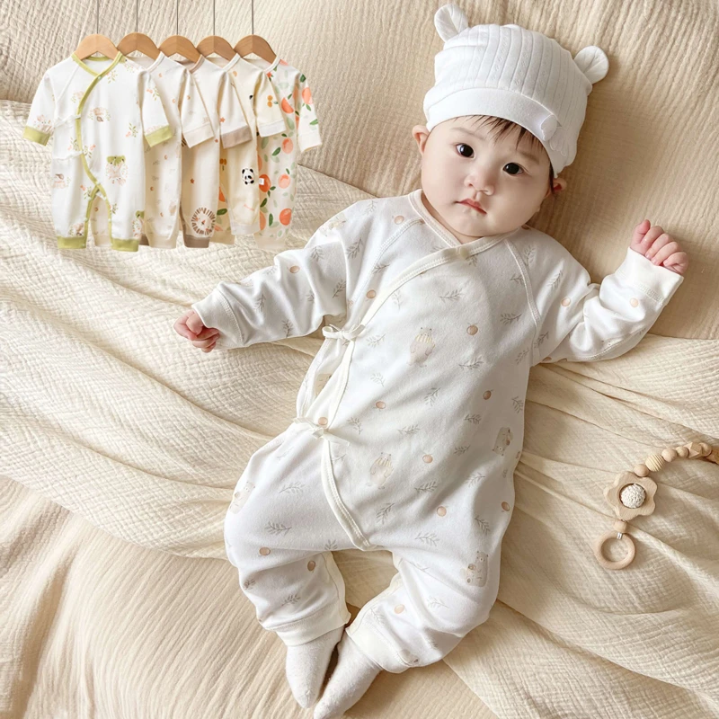 四季款婴儿衣服春秋宝宝护肚连体衣新生儿纯棉月子服长袖哈衣爬服