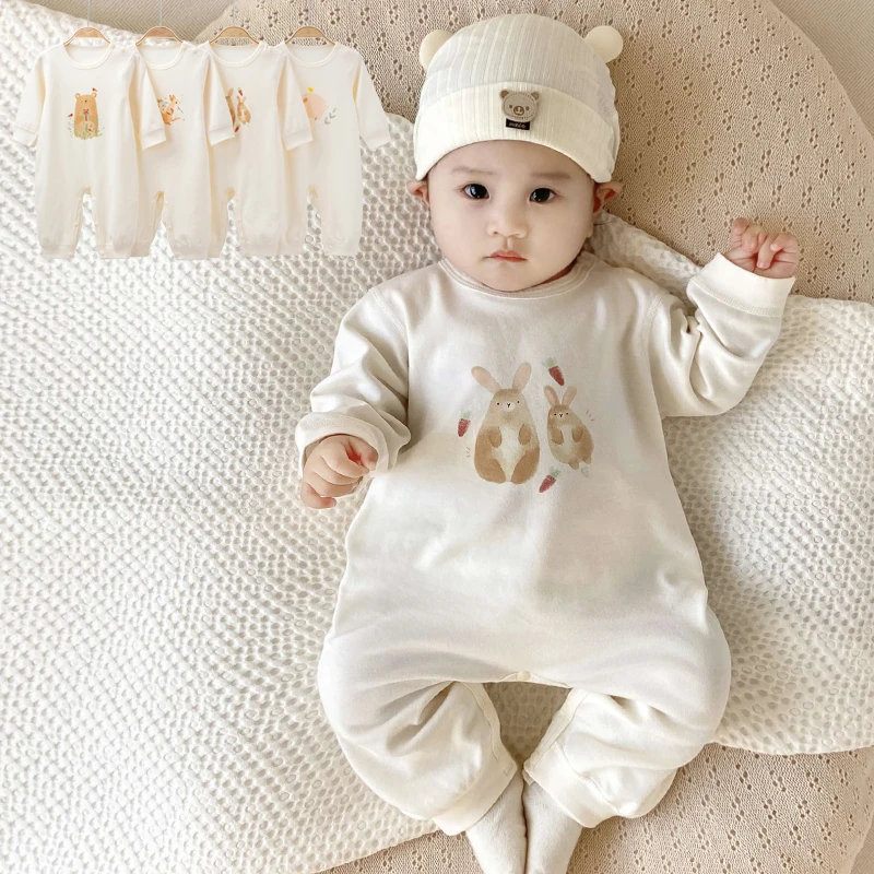 春秋季宝宝连体衣儿童长袖棉质哈衣新生儿卡通爬服外出服圆领打底