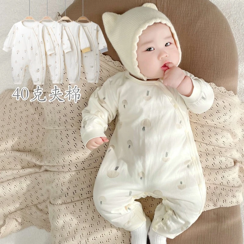 春季宝宝衣服婴儿夹棉连体衣纯棉棉衣新生儿保暖哈衣薄棉爬服秋冬