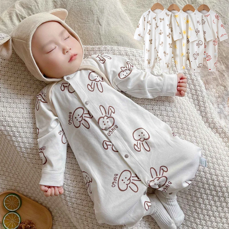 春秋季0-3岁宝宝衣服男女婴童纯棉连体衣哈衣长袖爬服卡通外出服