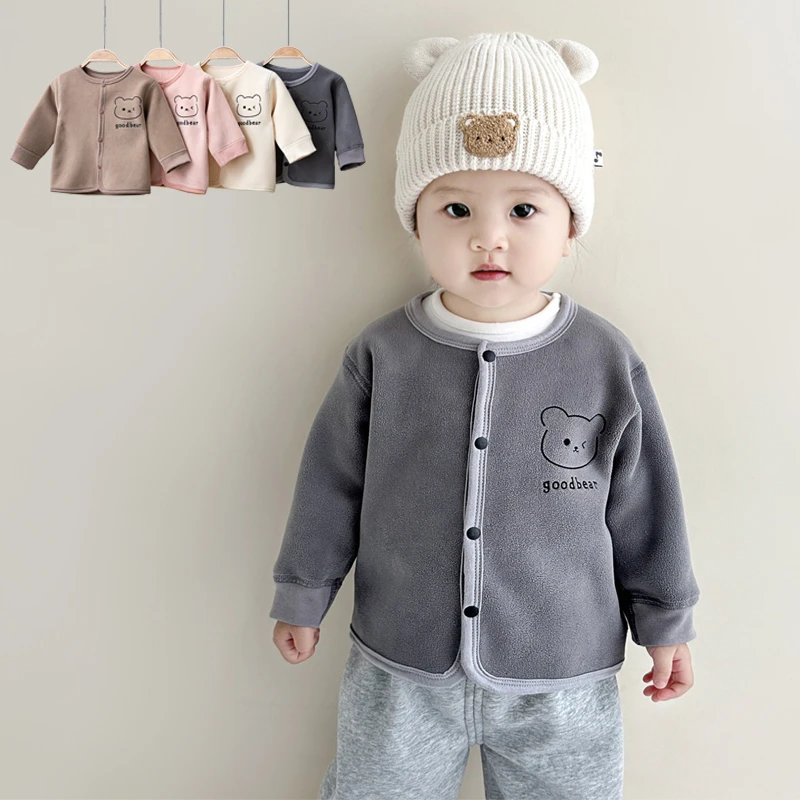 秋冬季儿童外套中小童加绒小开衫男女宝宝保暖上衣百搭家居服1-3