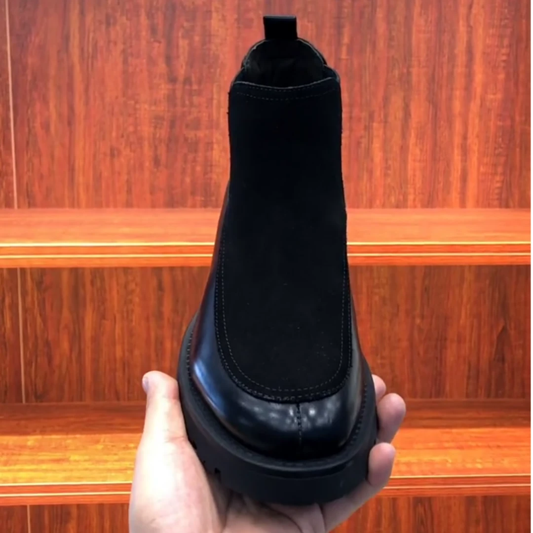 秋冬头层牛皮马丁靴男鞋爆款高帮男士黑色鞋透气韩版休闲皮鞋加绒