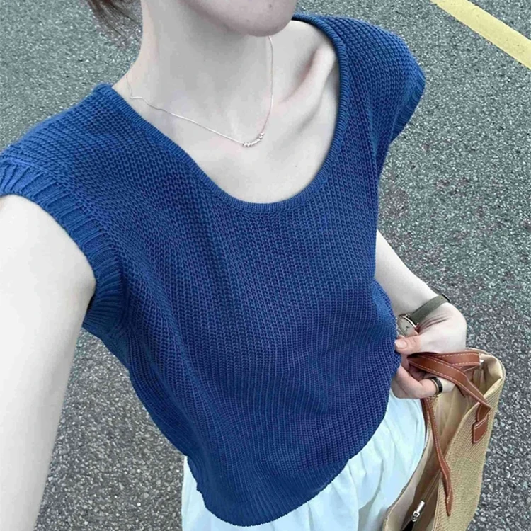 夏季薄款冰丝针织衫无袖背心女装时髦洋气上衣女款爆款2024新款潮