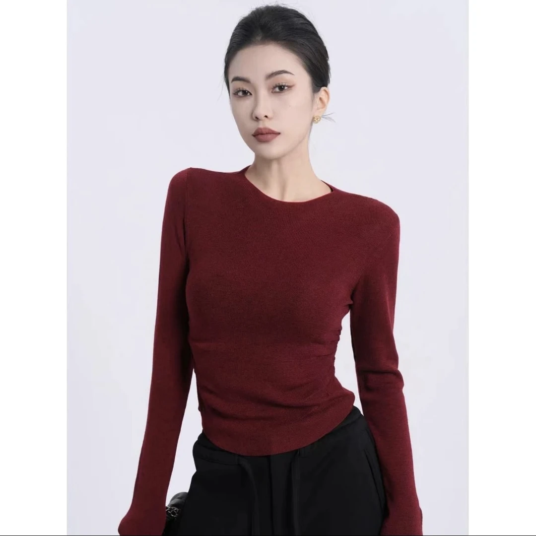 秋冬季女装时髦洋气长袖针织衫女设计感小众打底毛衣气质内搭上衣