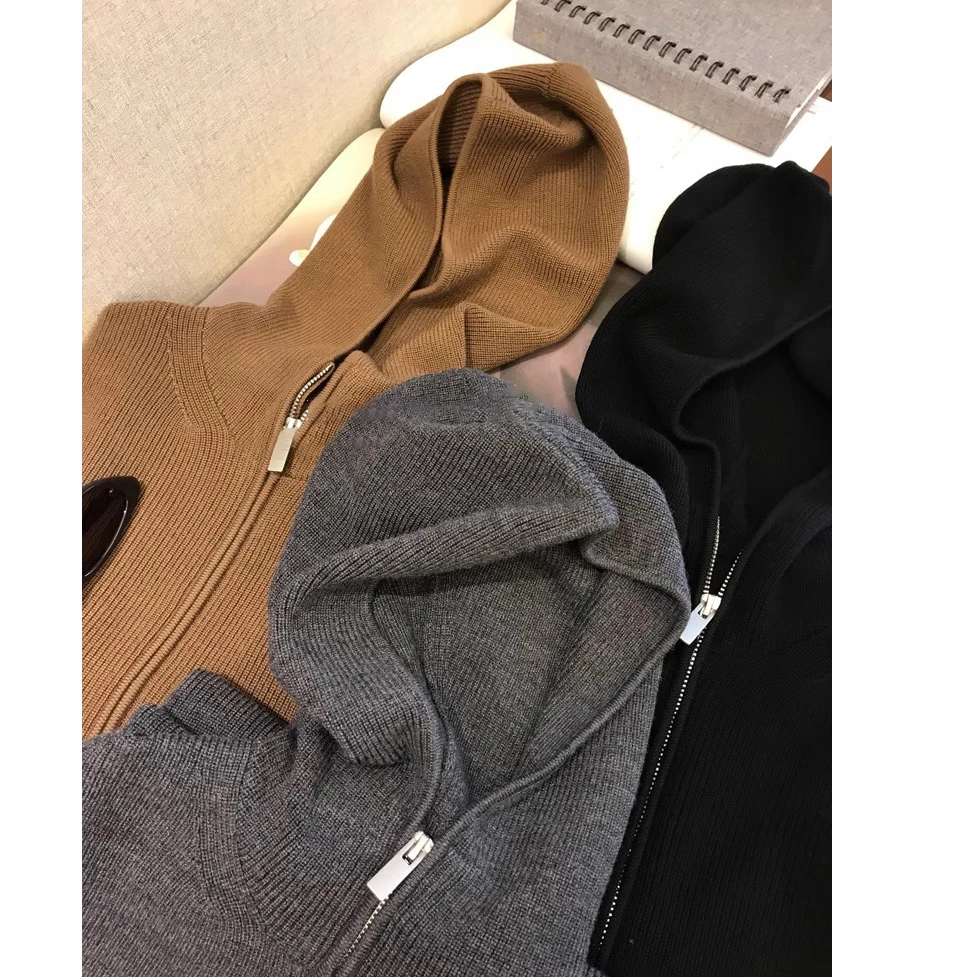 秋冬女装时髦洋气外穿连帽毛衣慵懒风宽松拉链外搭针织衫短款上衣