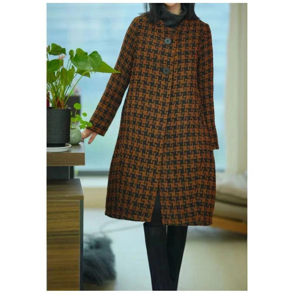 2024秋冬新款时尚气质百搭宽松设计款加厚格子大衣1691