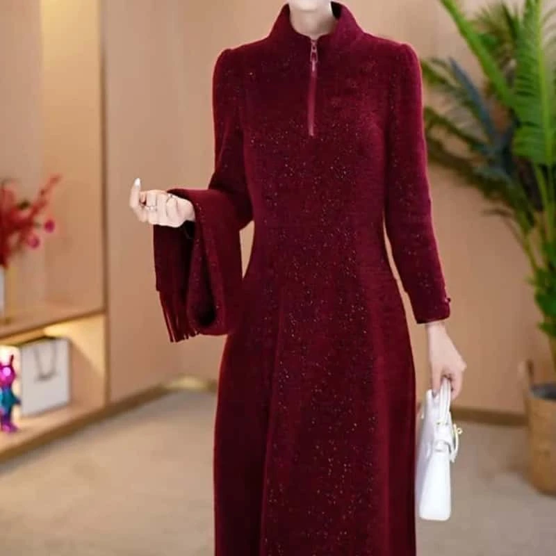 2024秋冬新款穿搭新中式高端精致女人味修身收腰显瘦中长款连衣裙