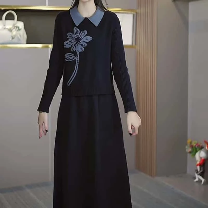 2024冬季新款针织马甲时尚高档洋气显瘦收腰修身减龄连衣裙两件套