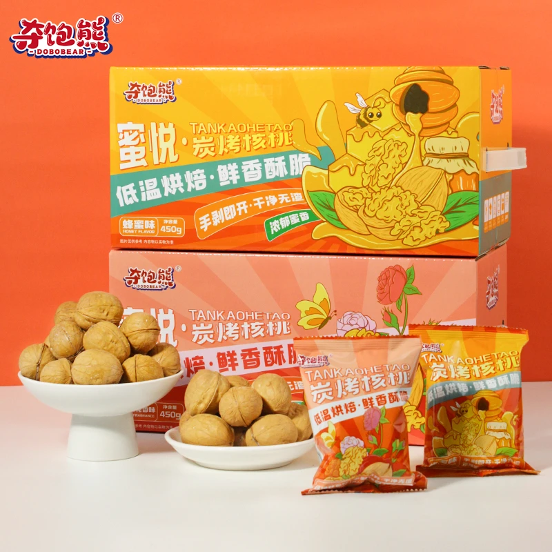 夺饱熊手剥烤核桃玫瑰味蜂蜜味礼盒熟核桃精选薄皮核桃2024年新货