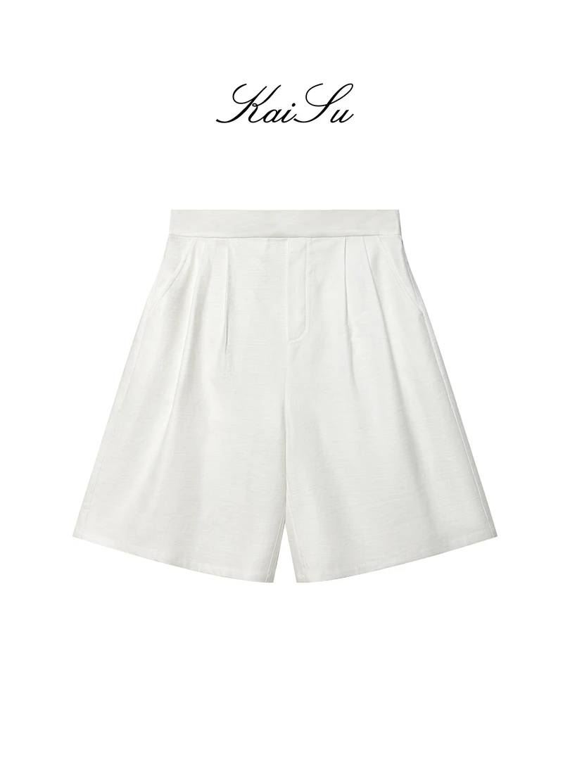 春夏新款洋气亚麻短裤高腰舒适时尚百搭夏季阔腿简约轻奢女士短裤