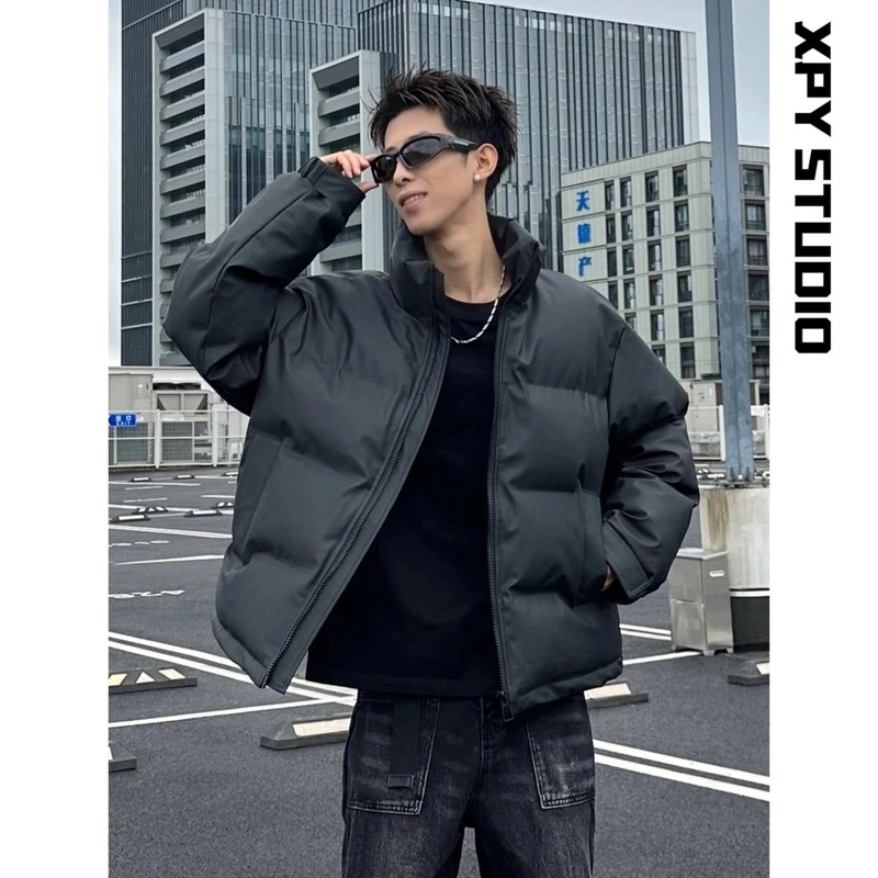 XPY丨冬季新款美式高街字母刺绣PU皮棉服 加厚保暖百搭上衣外套