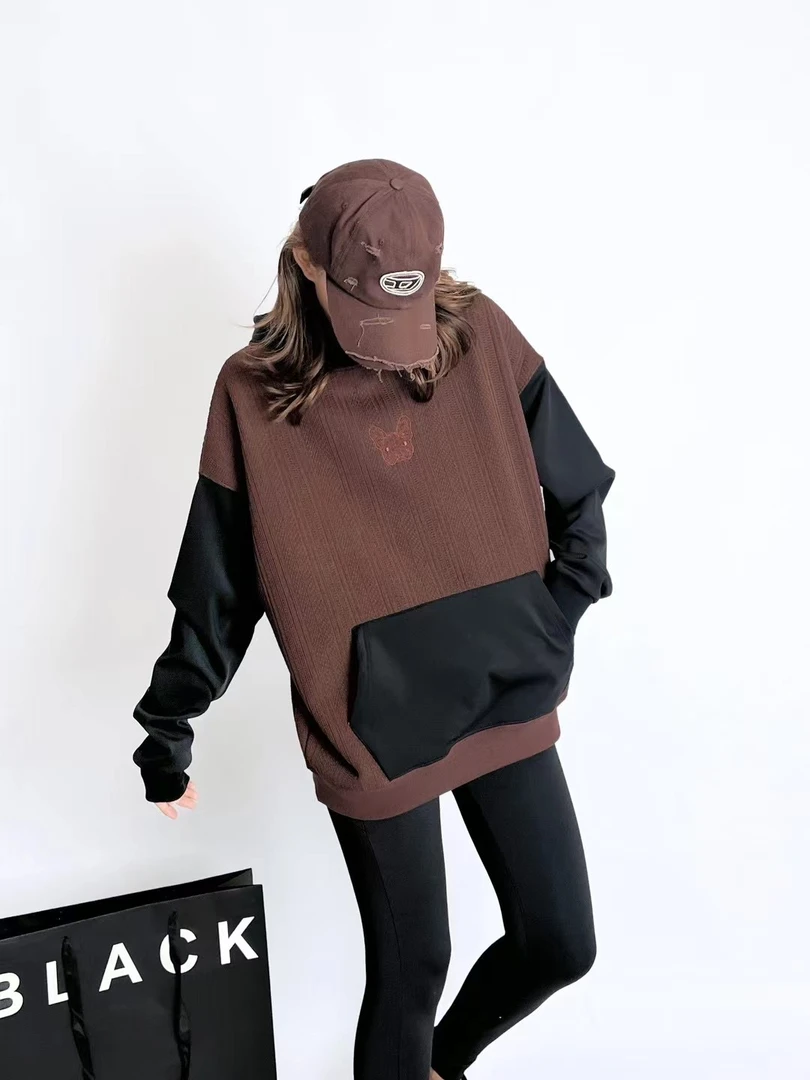 法斗狗狗卫衣连帽加绒初一初二初三冬装运动百搭女士宽松假两件