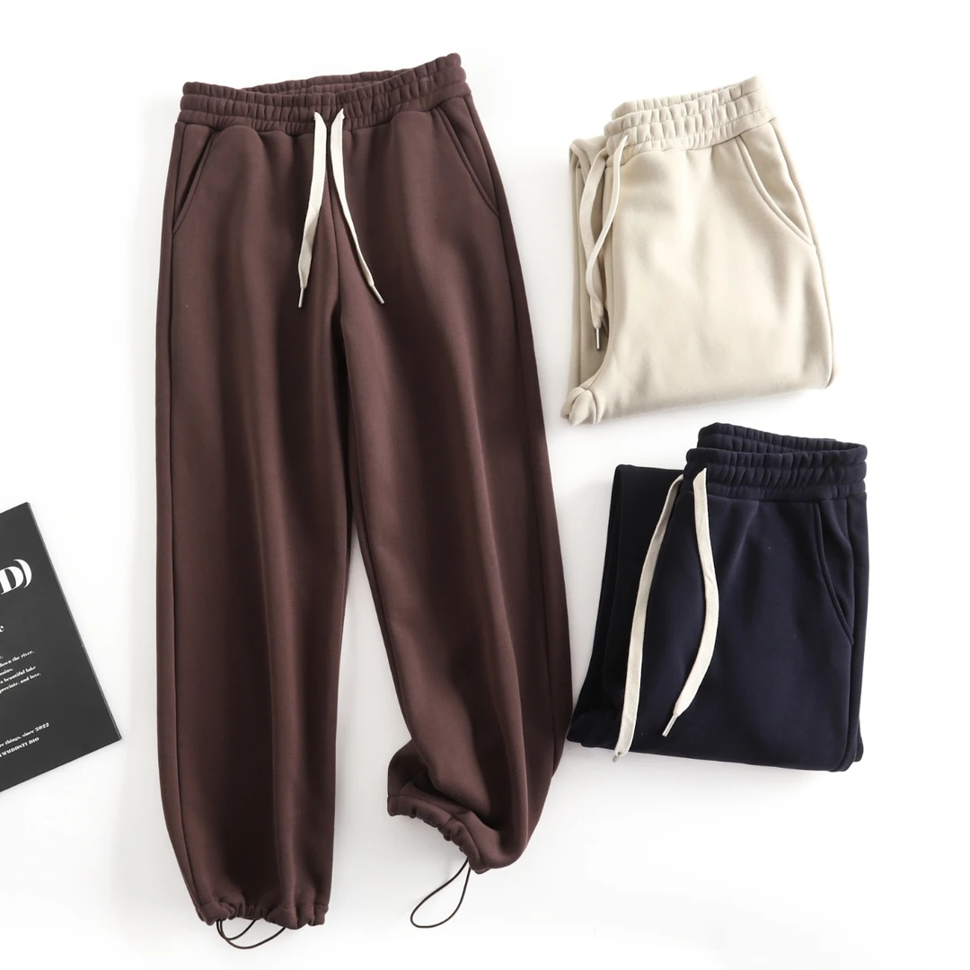 素家松紧腰运动裤宽松长裤纯色抽绳直筒宽口百搭加绒加厚阔腿裤