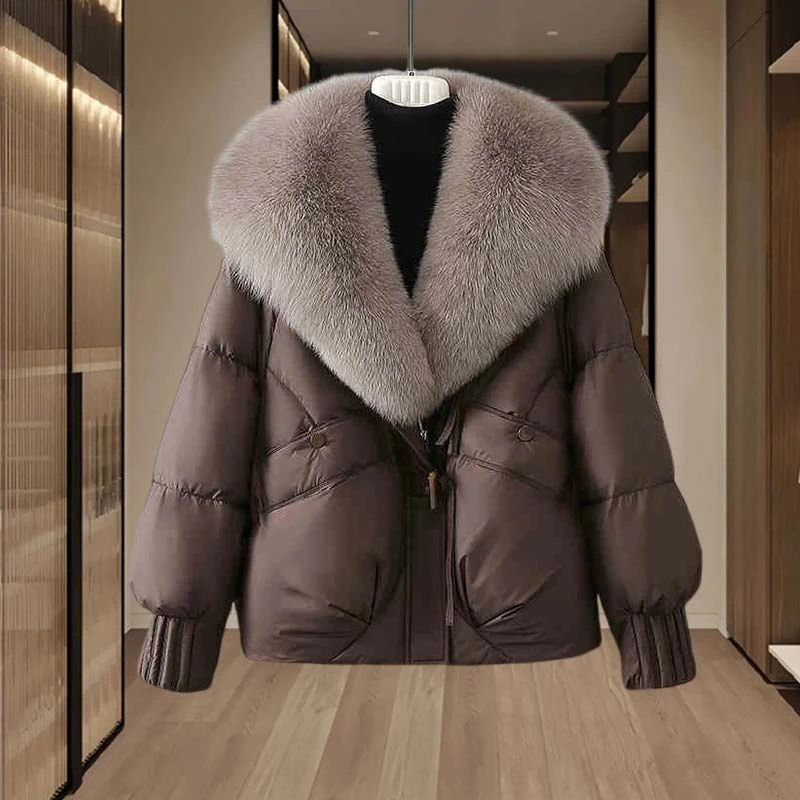 高级感宽松休闲棉服女2025冬季新款时尚保暖大毛领设计感气质外套