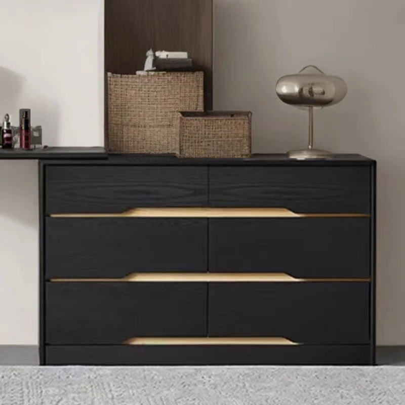 白蜡木六斗柜实木斗柜客厅储物柜黑色白蜡木卧室床尾柜