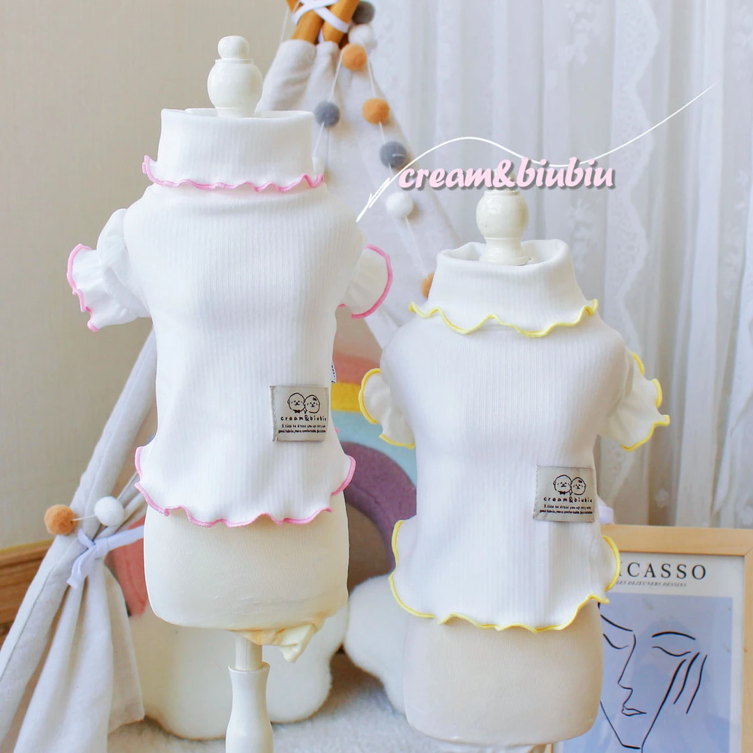 奶油布布宠物狗狗猫咪衣服秋冬棉打底衫木耳边泡泡袖背带裙子套装