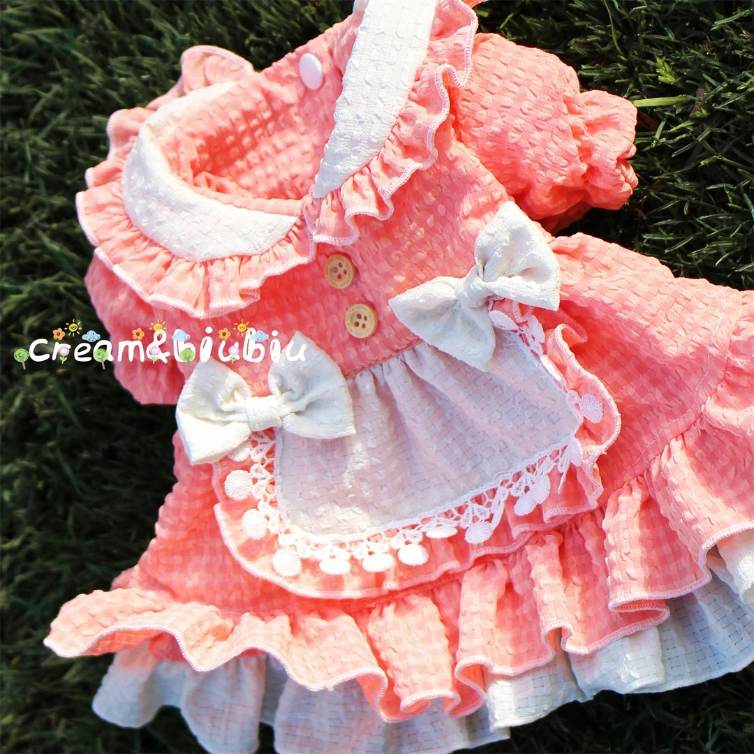 奶油布布宠物衣服狗狗猫咪春夏橘粉厨娘女仆连衣裙洛丽塔泰迪比熊