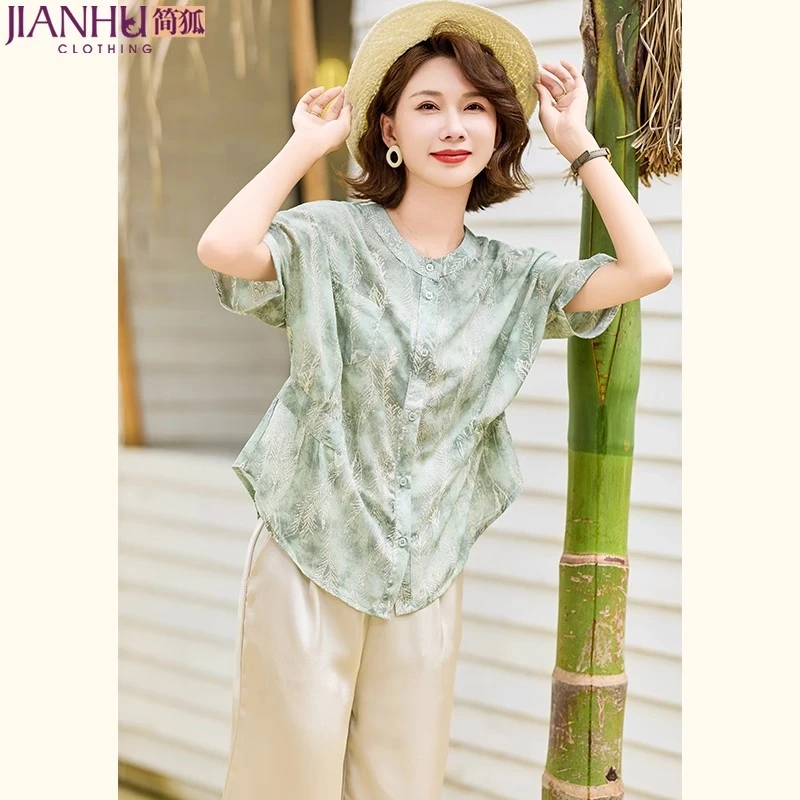 2024新款中年夏季休闲套装女中老年宽松洋气两件套妈妈装夏装短袖