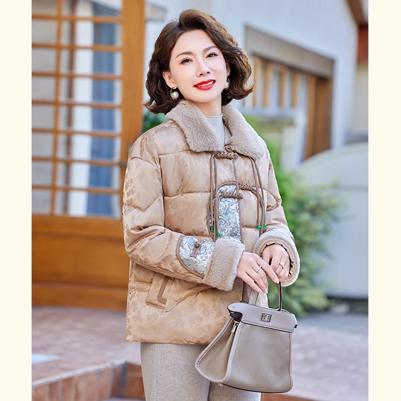 中年妈妈冬装国风羽绒棉服2025新款洋气质棉袄中老年女装加厚棉衣