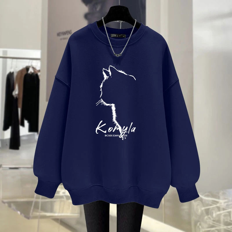 【中长款 高品质】2025新款印花春秋卫衣圆领女宽松韩版百搭外套ins