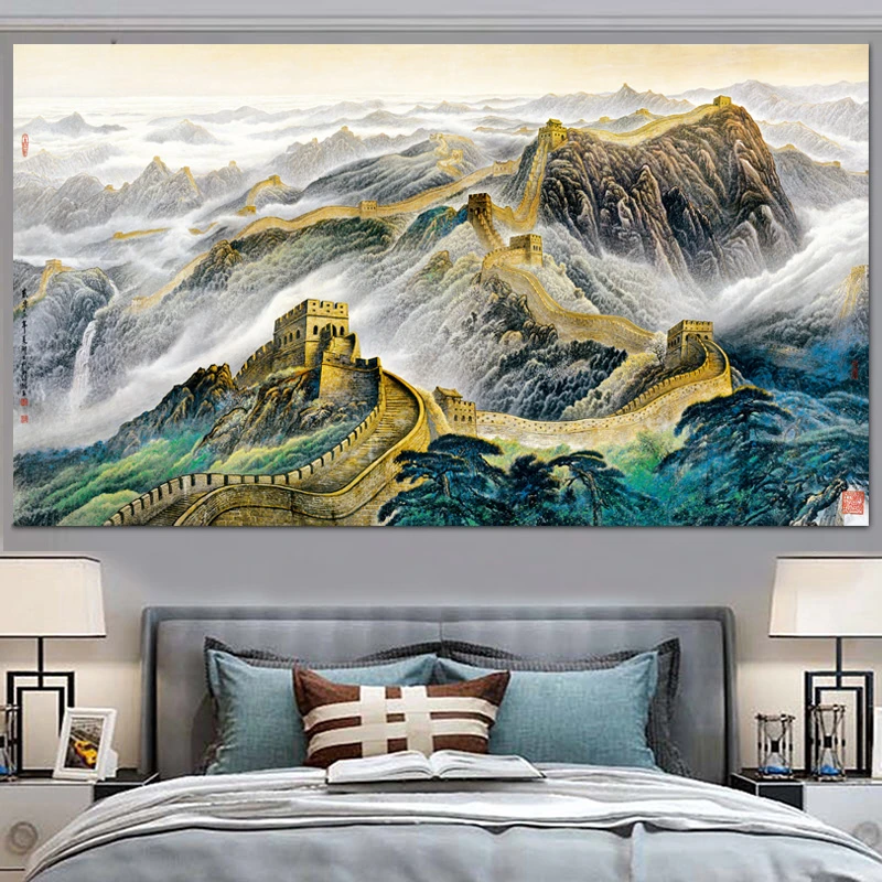 中国风水墨古典山水画房间装饰背景布轻奢风客厅改造风景简约挂毯