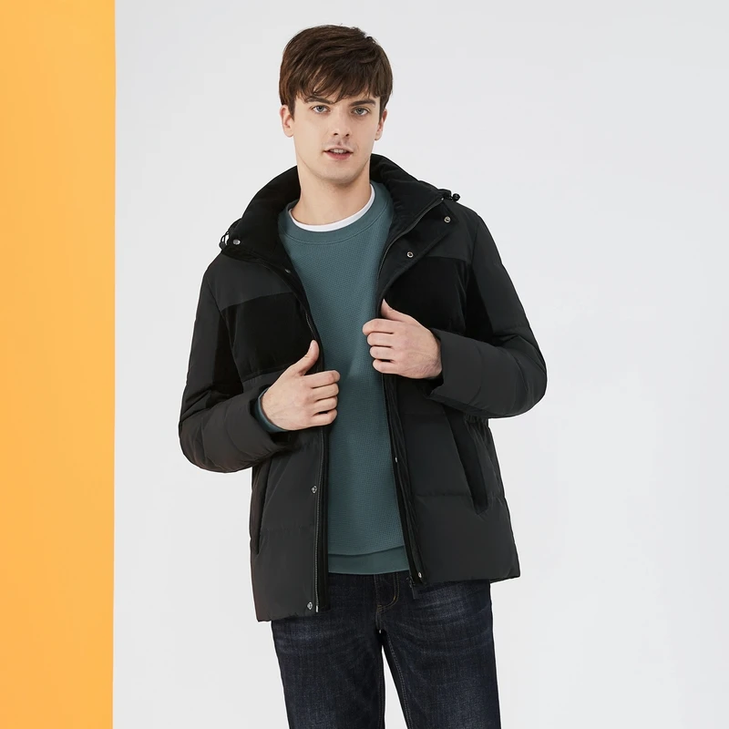 【拼接设计·白鸭绒】柒牌可拆卸帽羽绒服男冬季新款保暖防风外套