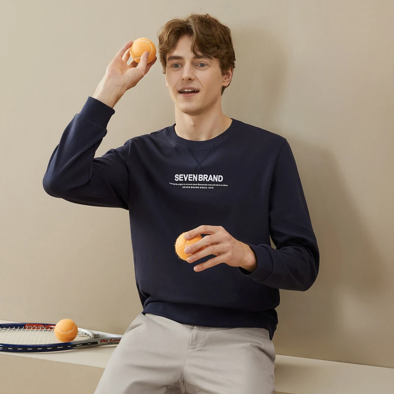 【蛇年卫衣浮力】柒牌长袖百搭时尚男外穿上衣印花打底休闲圆领卫衣