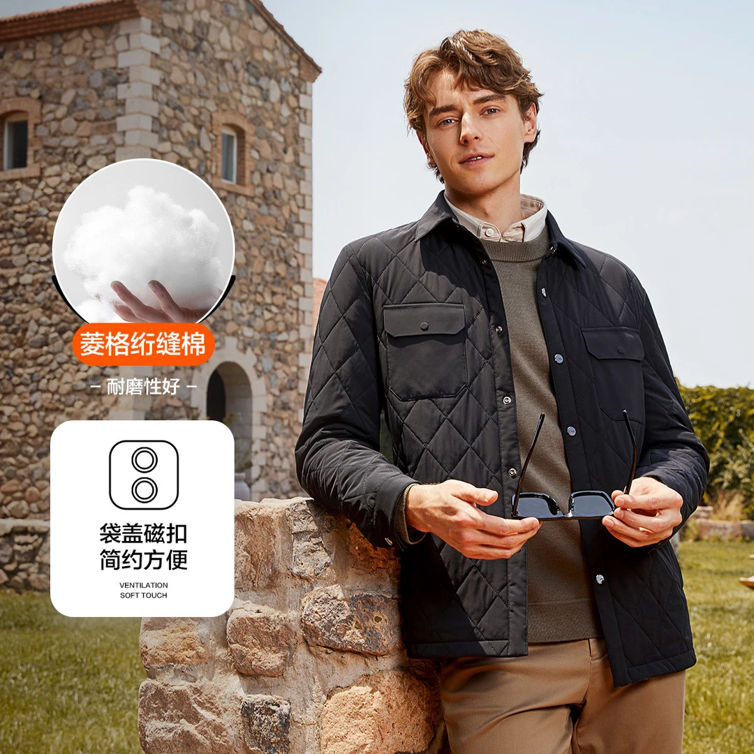 【菱格】工装棉服男2023冬季厚款休闲中男款冬季加厚翻领棉服