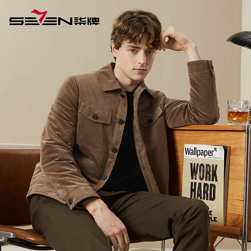 【灯芯绒】柒牌羽绒服男士翻领时尚冬季外套韩版秋流光风男士秋冬