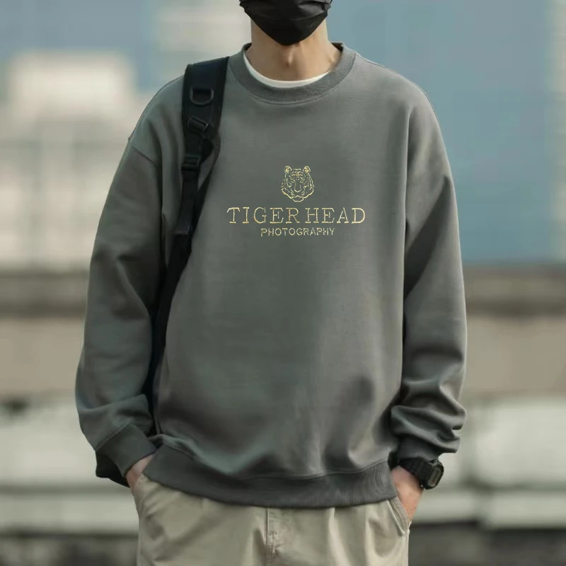 【240TZ】春秋款男士卫衣圆领印花百搭长袖男士上衣休闲ins