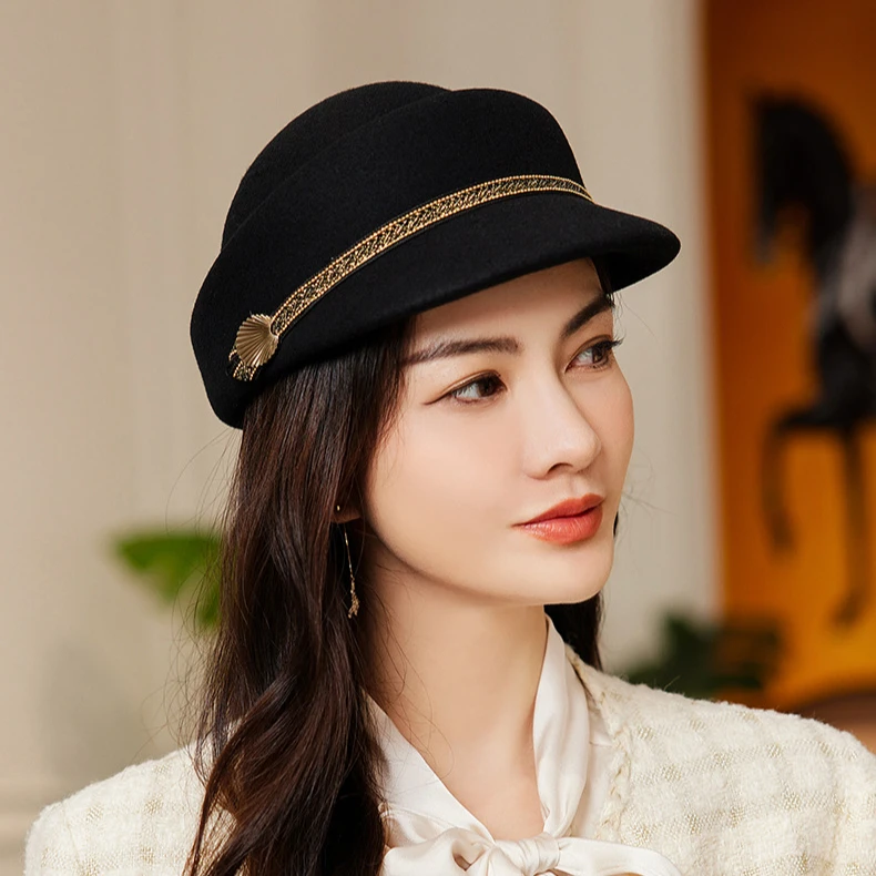 【英伦范】马术帽 100绵羊毛【装饰物除外】女士毛呢鸭舌帽复古小礼帽