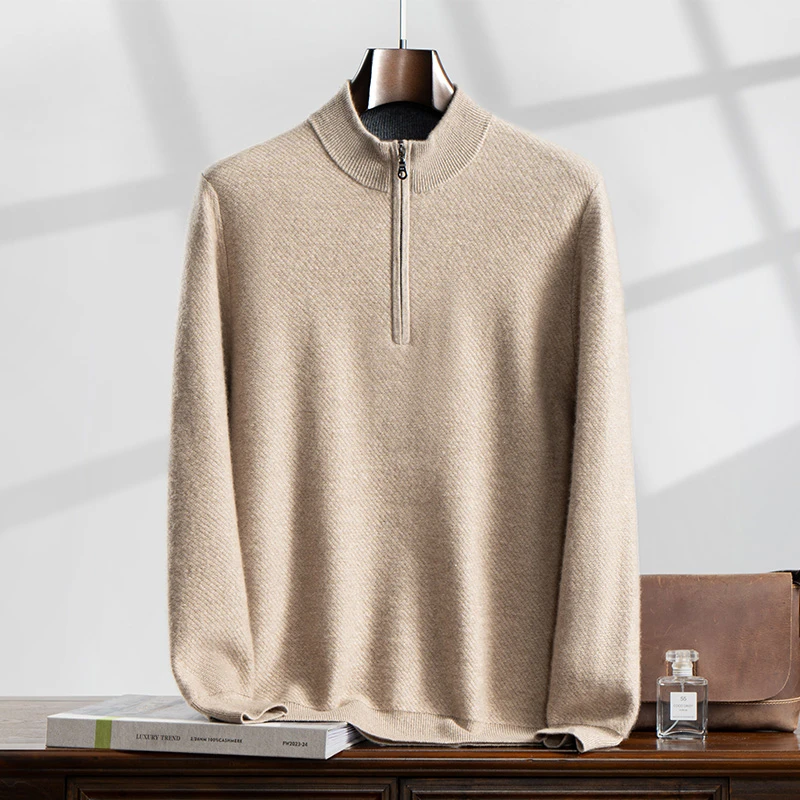 【断码清仓】男士YKK拉链半高领商务休闲羊绒衫内穿中厚毛衣