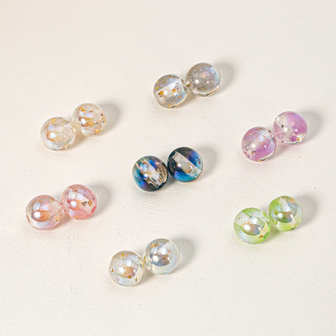 【海家】渐变金箔8MM直孔通孔圆珠手机链钥扣串珠diy饰品配件