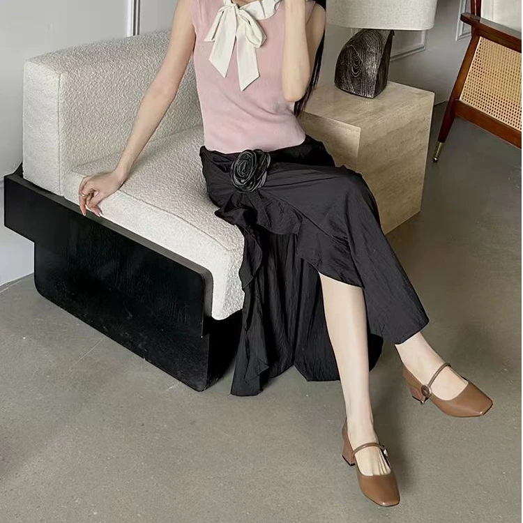 【434】软皮舒适粗跟纯色浅口一字扣带春秋新款韩版方头高跟鞋88093