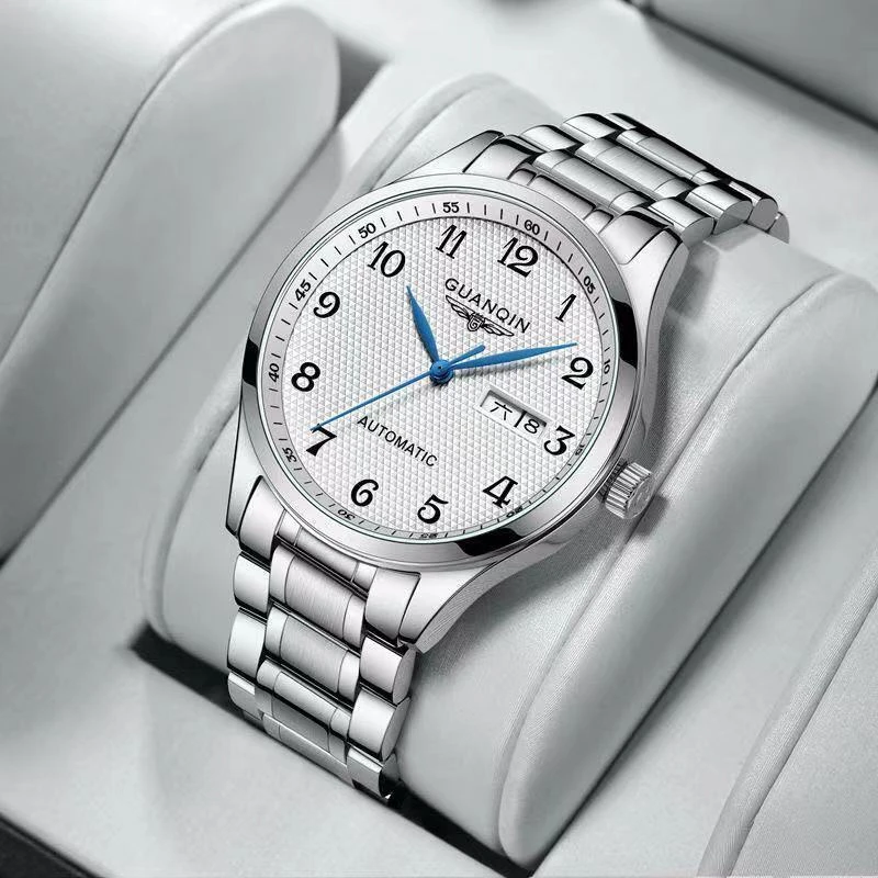 冠琴正品全自动机械手表男士精钢男款数字防水百搭商务简约男士表