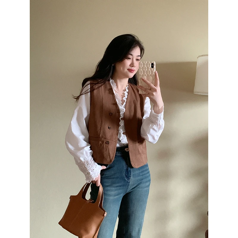 花总吖【约克秋风】麂皮绒马甲R424X18438