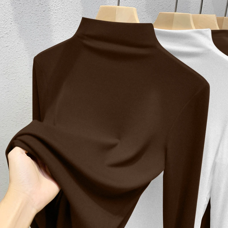 德绒半高领打底衫女内搭秋冬高档次洋气大码休闲加绒长袖t恤上衣