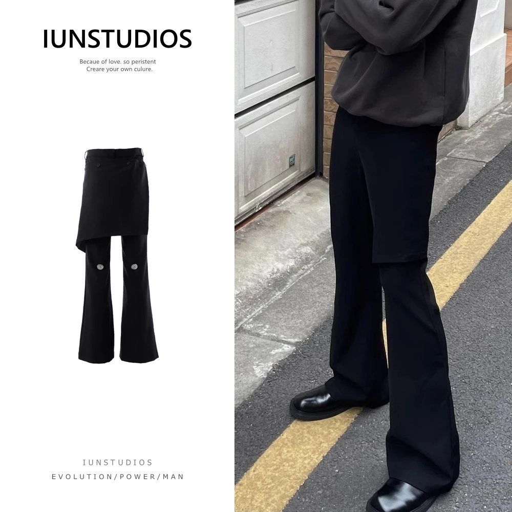 IUNSTUDIOS弧形裙摆可拆卸假两件喇叭西裤男女百搭Cleanfit休闲裤