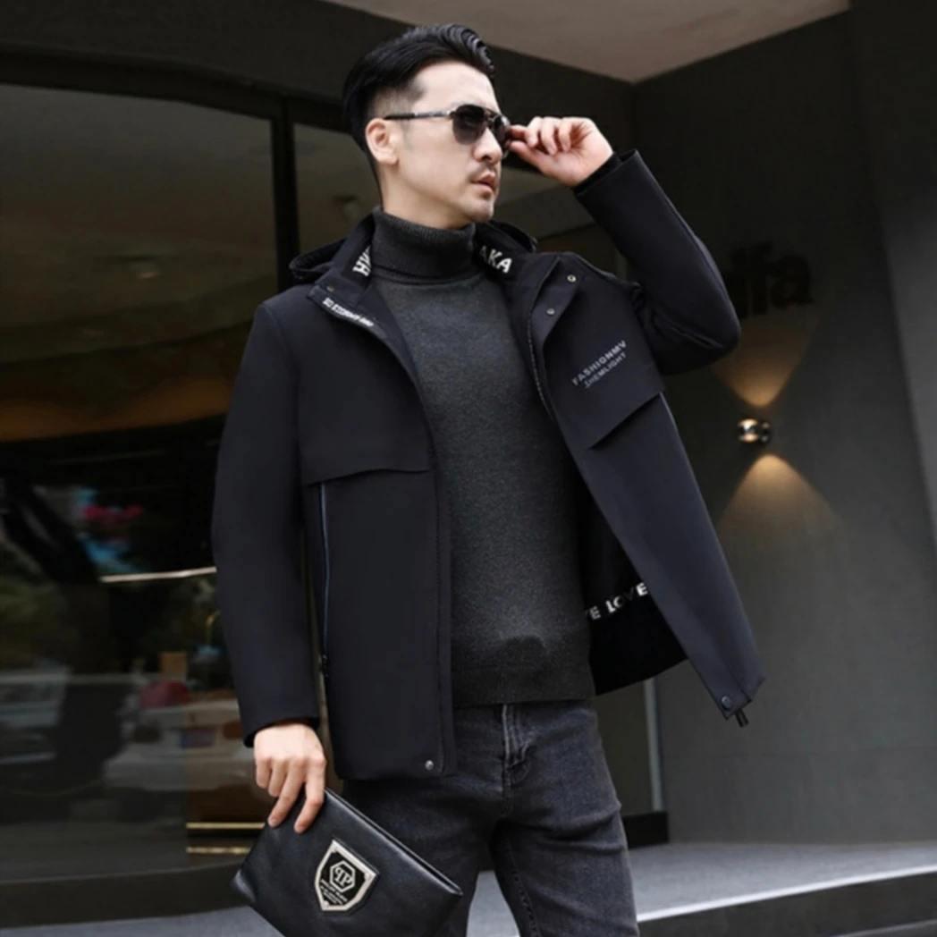 W【雷锋】2024新款男士商务绅士皮草派克服内胆帽子可拆卸外套