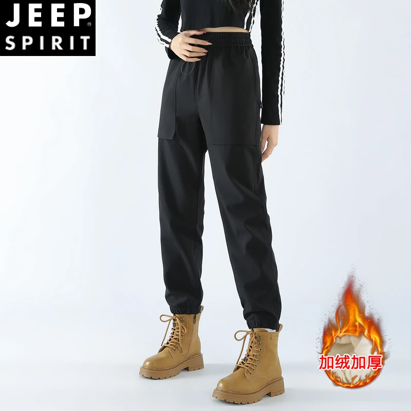 JEEPSPIRIT加绒冲锋工装裤男女新款户外秋冬大码防水加厚休闲长裤