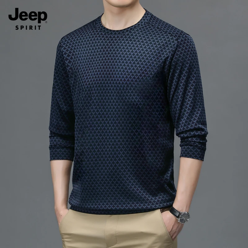 JEEP SPIRIT春秋季长袖T恤男卫衣圆领宽松套头百搭花色打底衫上衣