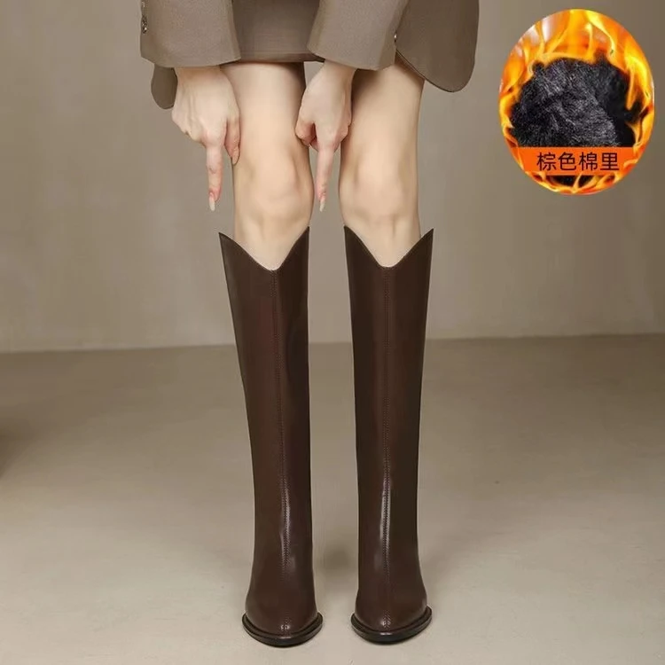 高级感高跟小个子长靴爆款高筒靴女2023年秋冬新款粗跟瘦瘦长筒靴