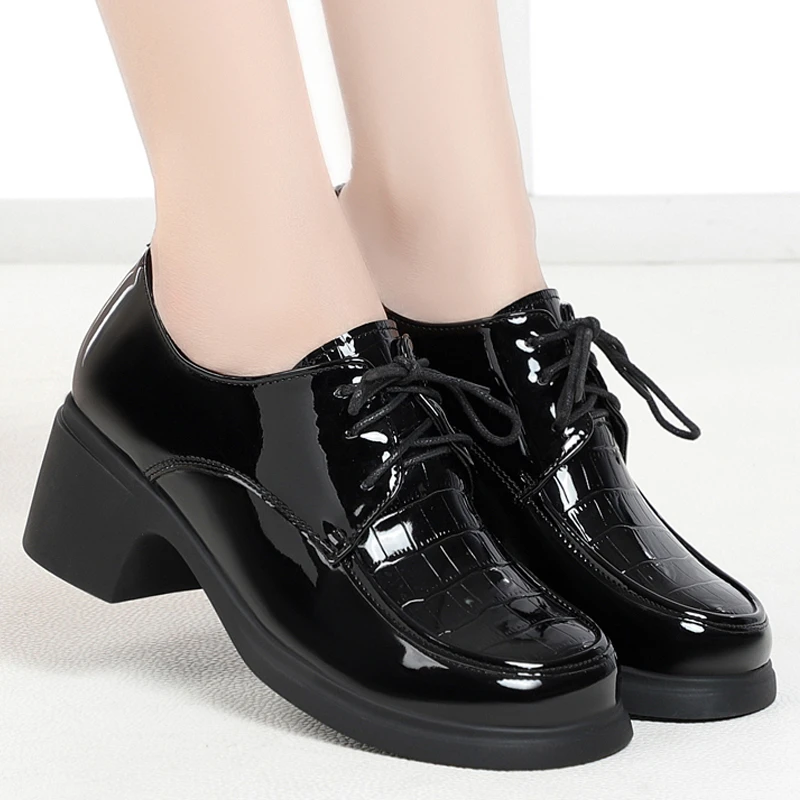 厚底乐福鞋女鞋上班族女款女鞋中跟真皮小个子小码小皮鞋女英伦风