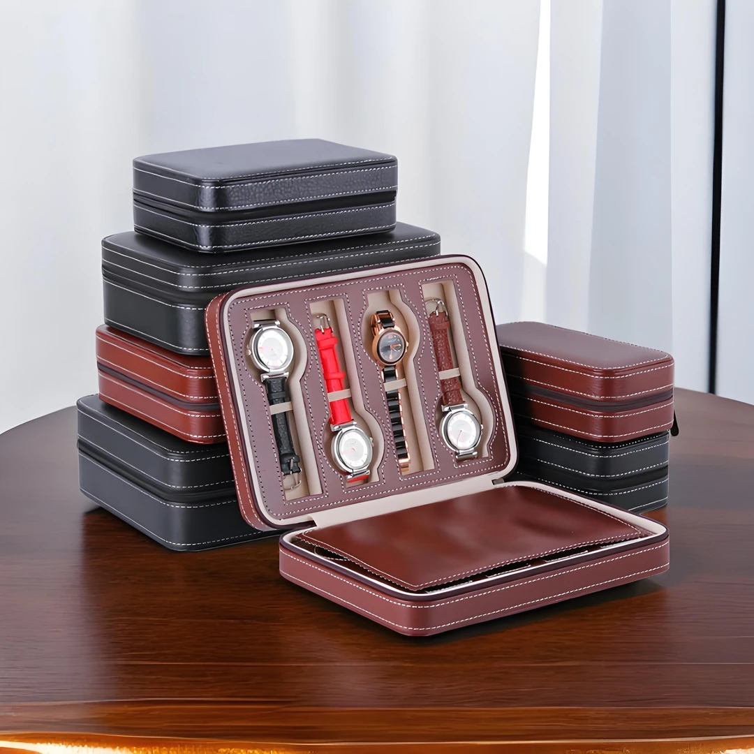 防摔便携式手表盒简约随身方形表盒男女旅行腕表收纳包装盒大容量