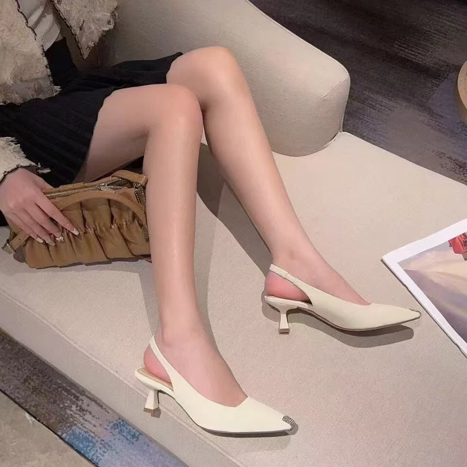 【033】法式气质包头凉鞋真皮后空单鞋细跟尖头高跟鞋22012018