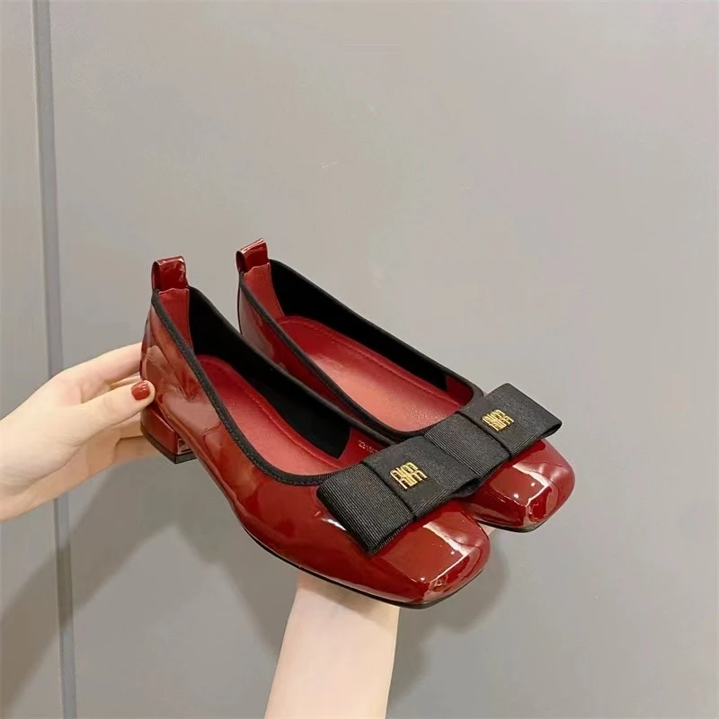 【102】小方头女士平底单鞋百搭浅口软底一脚蹬低跟粗跟瓢鞋H2116